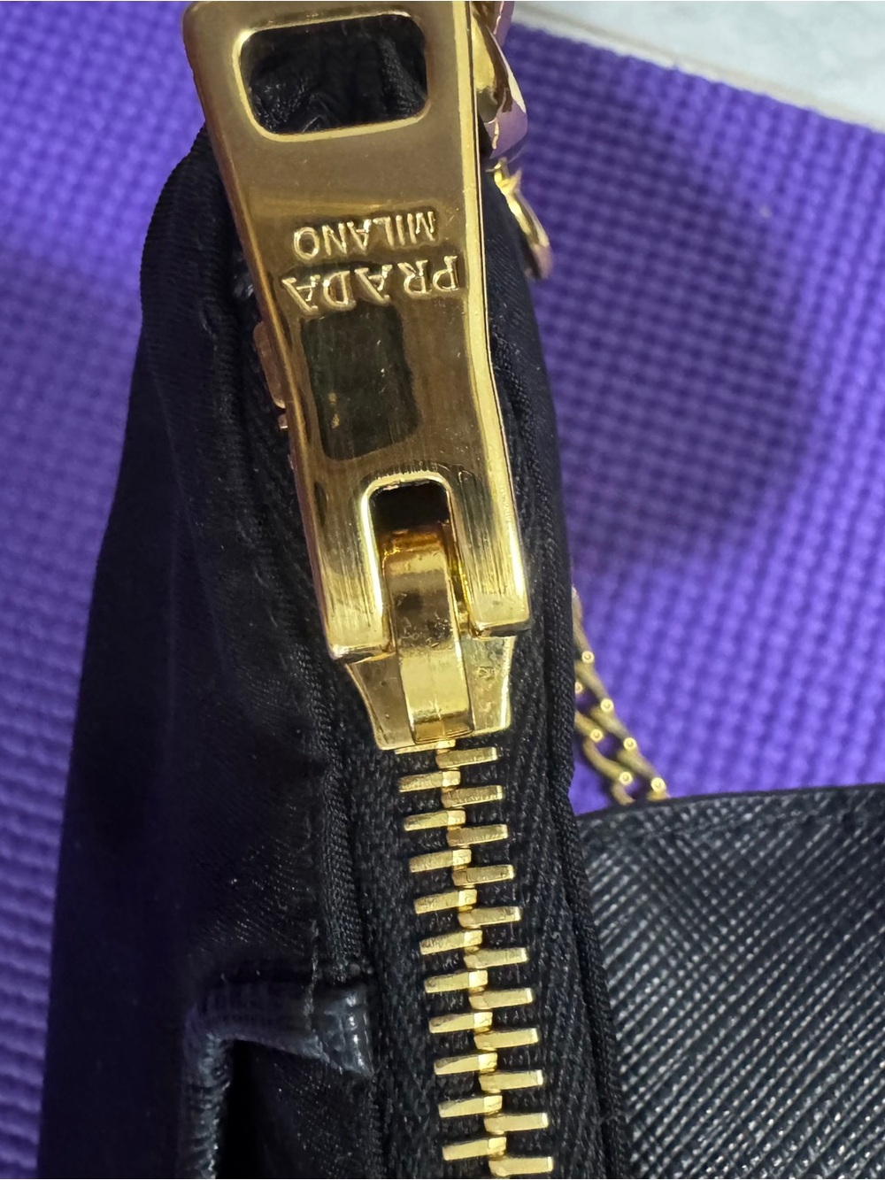 Prada Black Shoulder Bag with Gold Chain Strap w/ COA - Picture 7 of 10
